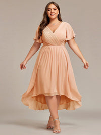 Chiffon feestjurk voor bruiloftsgast met V-hals en korte mouwen 143