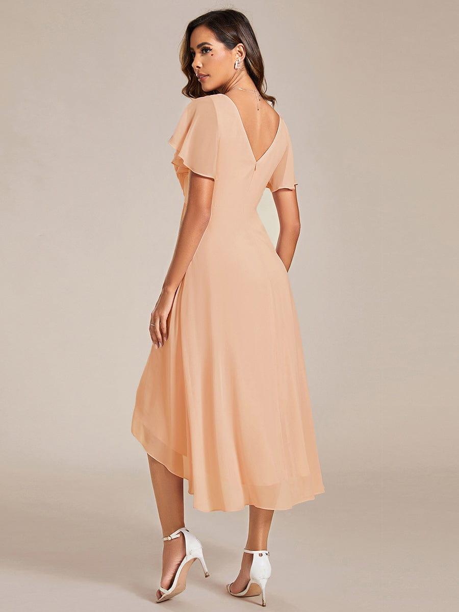 Chiffon feestjurk voor bruiloftsgast met V-hals en korte mouwen 135