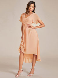 Chiffon feestjurk voor bruiloftsgast met V-hals en korte mouwen 137