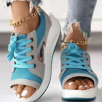 Sporty Wedge Heels with Lace-up and Open Toe – Dalina