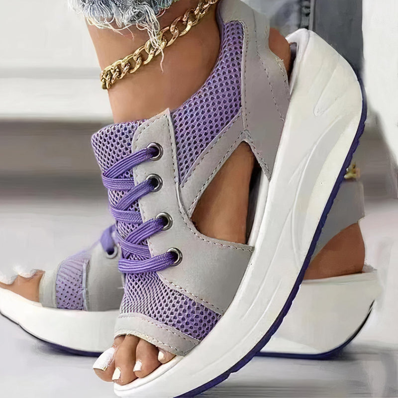 Sporty Wedge Heels with Lace-up and Open Toe – Dalina