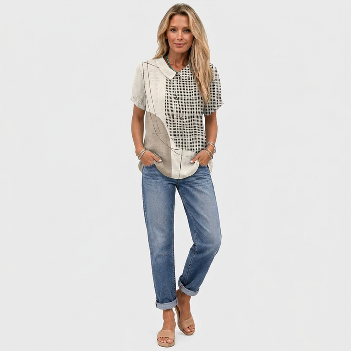 Volledige outfit: het overhemd gedragen met jeans met omgeslagen pijpen en beige sandalen 3