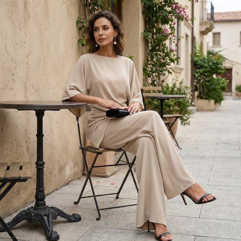 Draped Blouse & Wide-Leg Pant Two-Piece Set 12