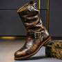 Men's Genuine Leather Engineer Boots - Buckle Mid-Calf Boots for Fall Winter 4