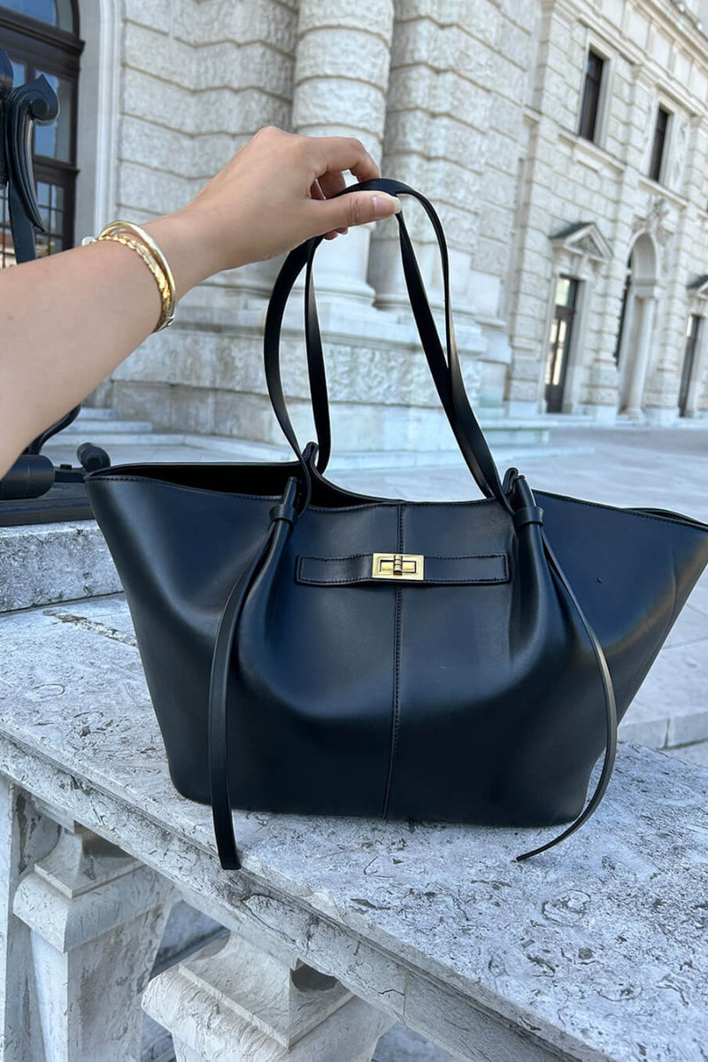 Everyday Leather Tote Bag with Front Closure Detail 2