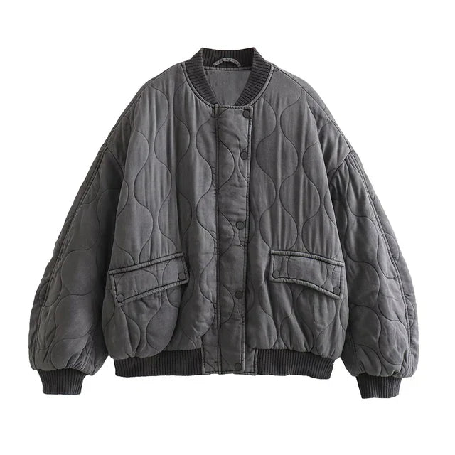 Women's Oversized Gray Bomber Jacket - Alexa