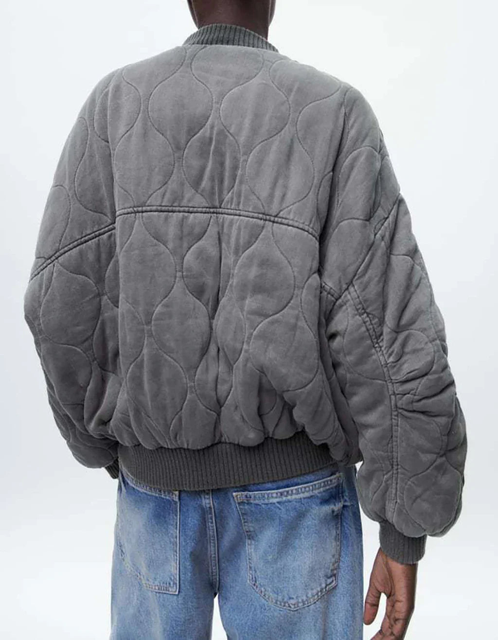 Women's Oversized Gray Bomber Jacket - Alexa