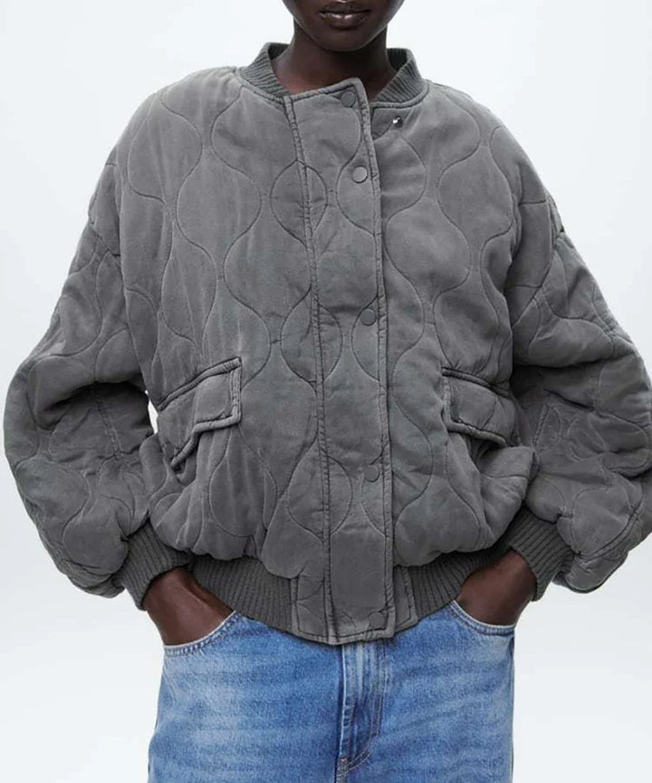 Women's Oversized Gray Bomber Jacket - Alexa