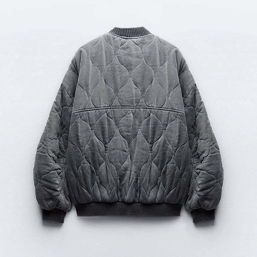 Women's Oversized Gray Bomber Jacket - Alexa