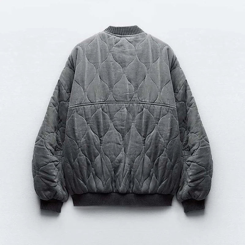 Women's Oversized Gray Bomber Jacket - Alexa