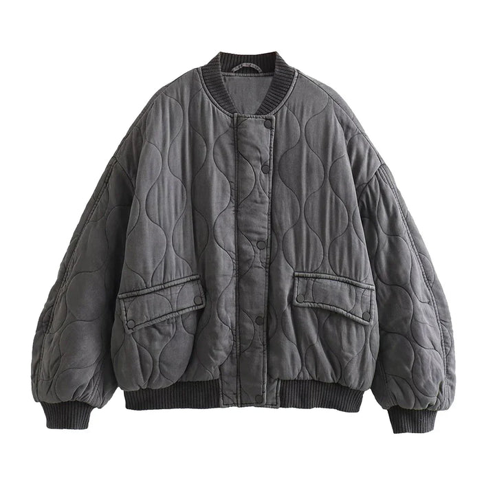 Women's Oversized Gray Bomber Jacket - Alexa