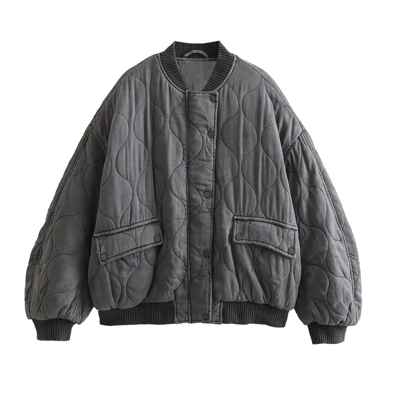 Women's Oversized Gray Bomber Jacket - Alexa