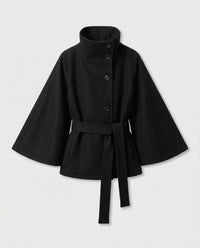 Women's Belted Wool-Blend Cape Jacket - High-Collar Winter Layer 5