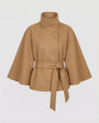 Women's Belted Wool-Blend Cape Jacket - High-Collar Winter Layer 1