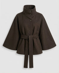 Women's Belted Wool-Blend Cape Jacket - High-Collar Winter Layer 2