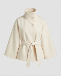 Women's Belted Wool-Blend Cape Jacket - High-Collar Winter Layer 3
