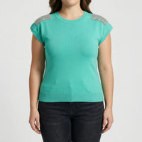 Fitted Rhinestone Shoulder Knit Top - Laura