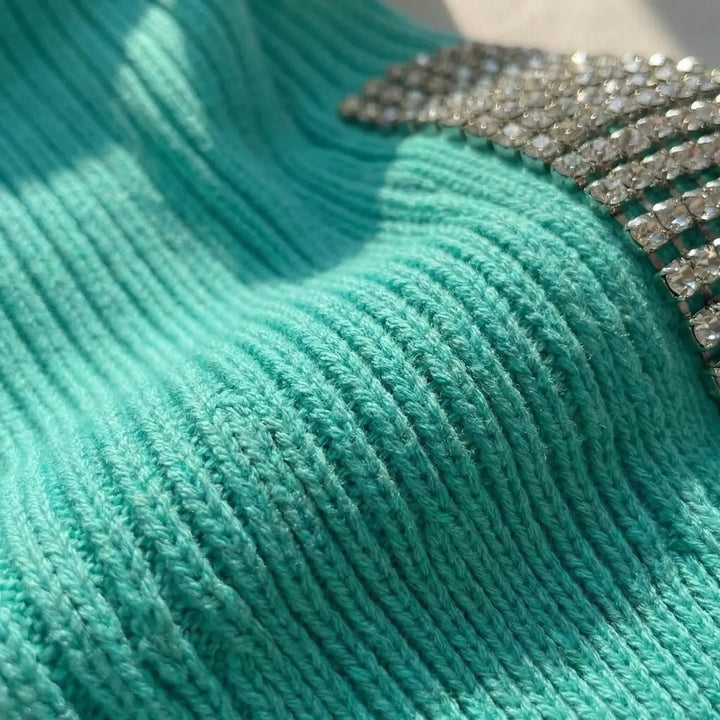Fitted Rhinestone Shoulder Knit Top - Laura