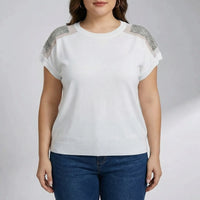 Fitted Rhinestone Shoulder Knit Top - Laura