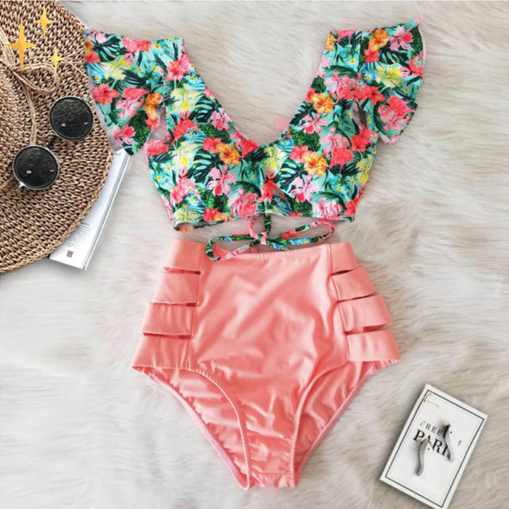Bikini Set mit Rüschentop und Hoher Taille Hose – Zaya