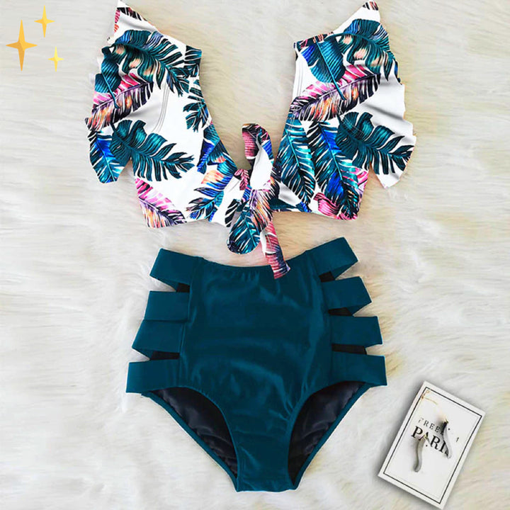 Bikini Set mit Rüschentop und Hoher Taille Hose – Zaya