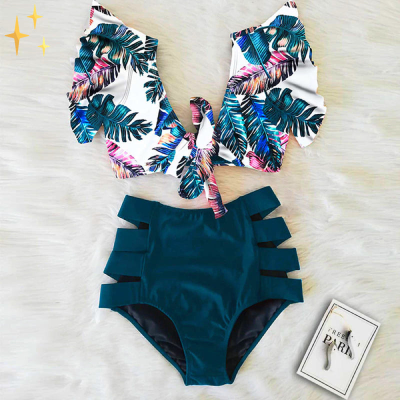 Bikini Set mit Rüschentop und Hoher Taille Hose – Zaya