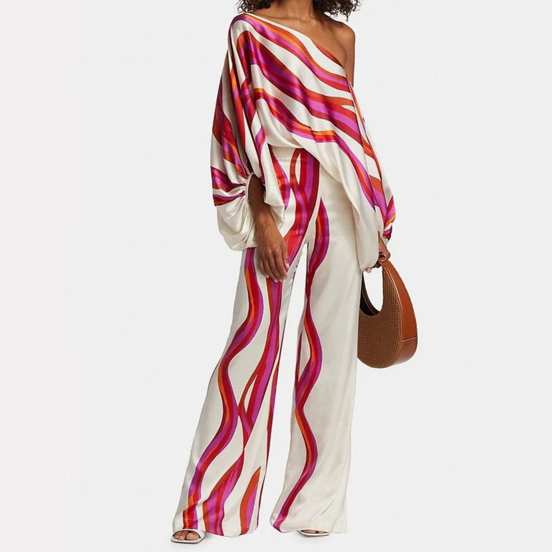Zweiteiliges Satin-Set mit Muster – Selena