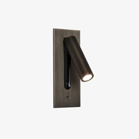 Wandlamp met geborsteld bronsachtige plaat en brandende lichtbuis die naar rechts wijst 3