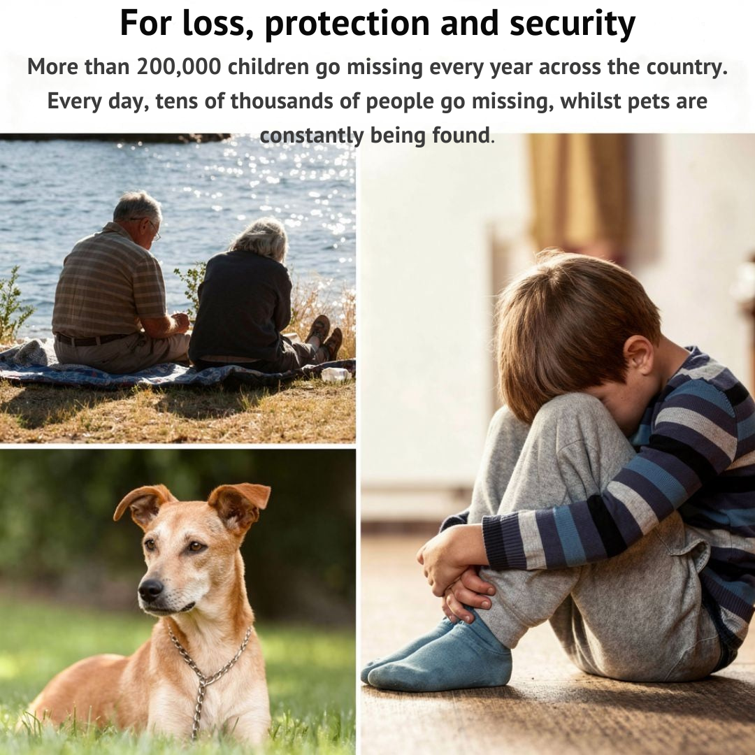 Sfeerbeeld voor veiligheid met een oud stel aan het water, een hond met halsketting en een verdrietig kind op de vloer. 5