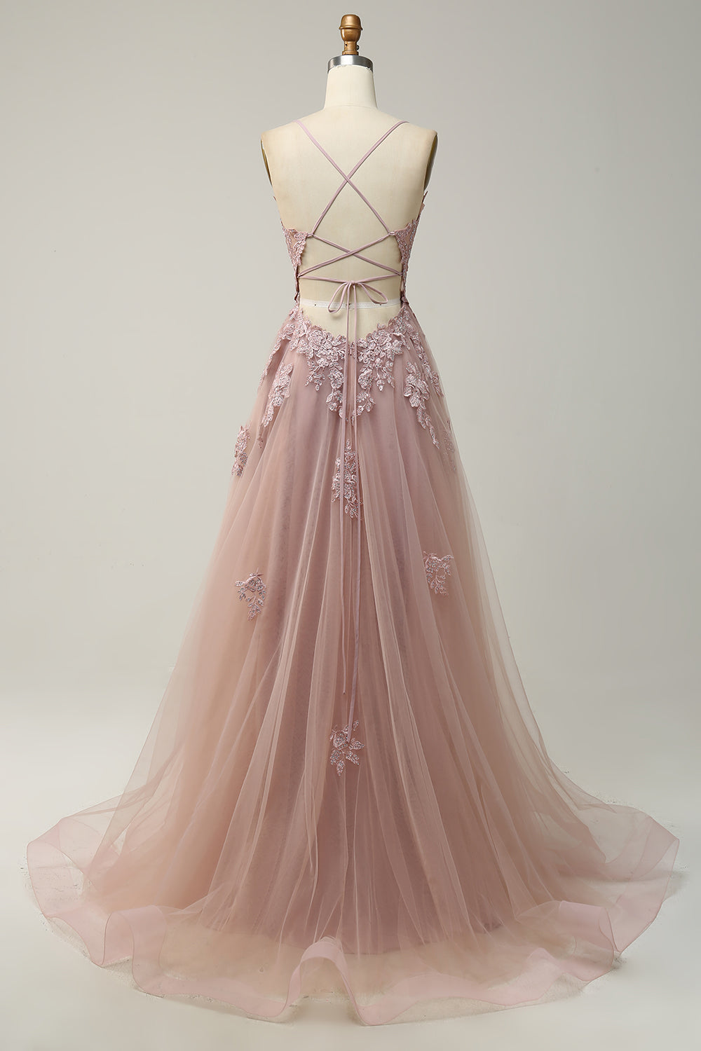 Stilvolles A-Linien Gala-Kleid mit Spaghettiträgern und Schnürung - Julia