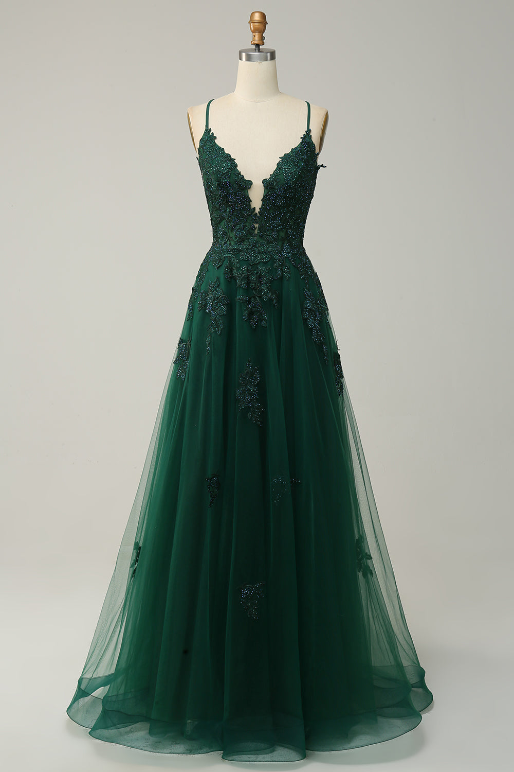 Stilvolles A-Linien Gala-Kleid mit Spaghettiträgern und Schnürung - Julia