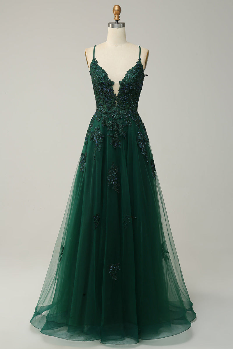 Stilvolles A-Linien Gala-Kleid mit Spaghettiträgern und Schnürung - Julia