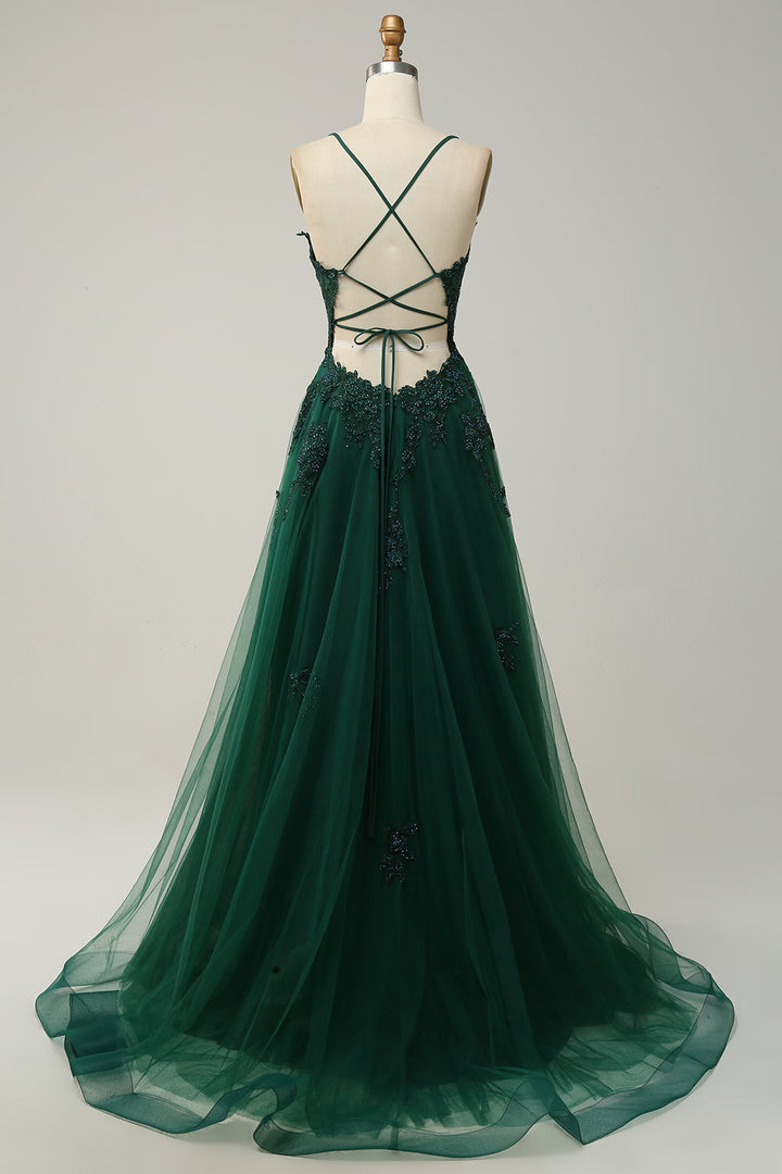 Stilvolles A-Linien Gala-Kleid mit Spaghettiträgern und Schnürung - Julia