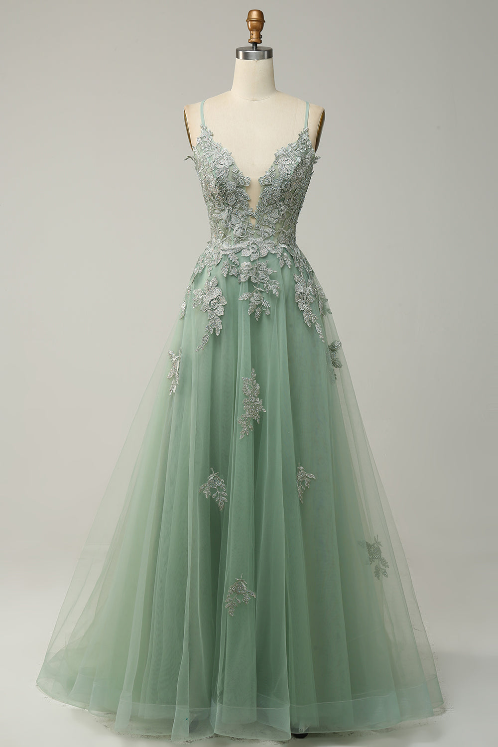 Stilvolles A-Linien Gala-Kleid mit Spaghettiträgern und Schnürung - Julia