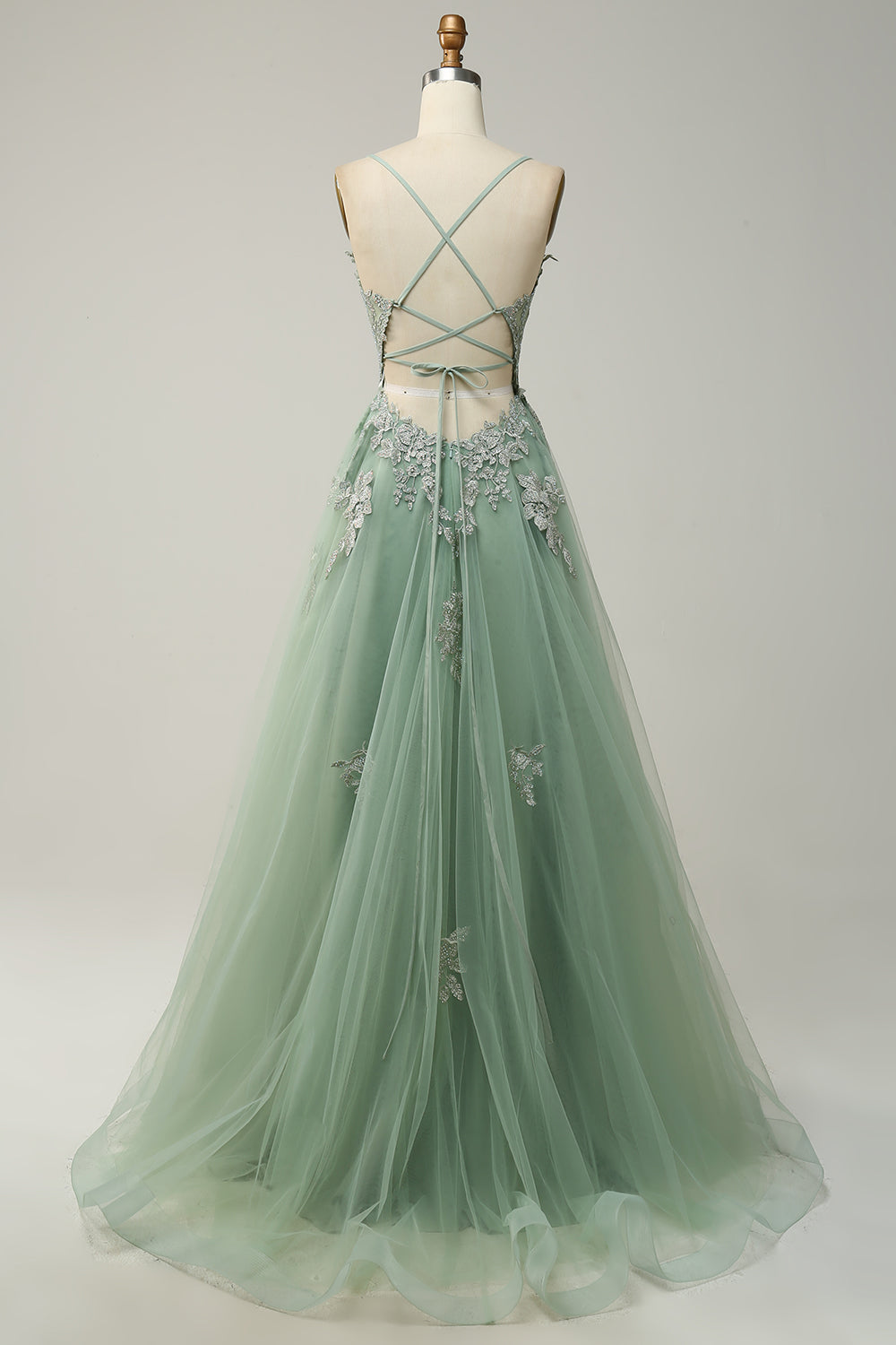 Stilvolles A-Linien Gala-Kleid mit Spaghettiträgern und Schnürung - Julia