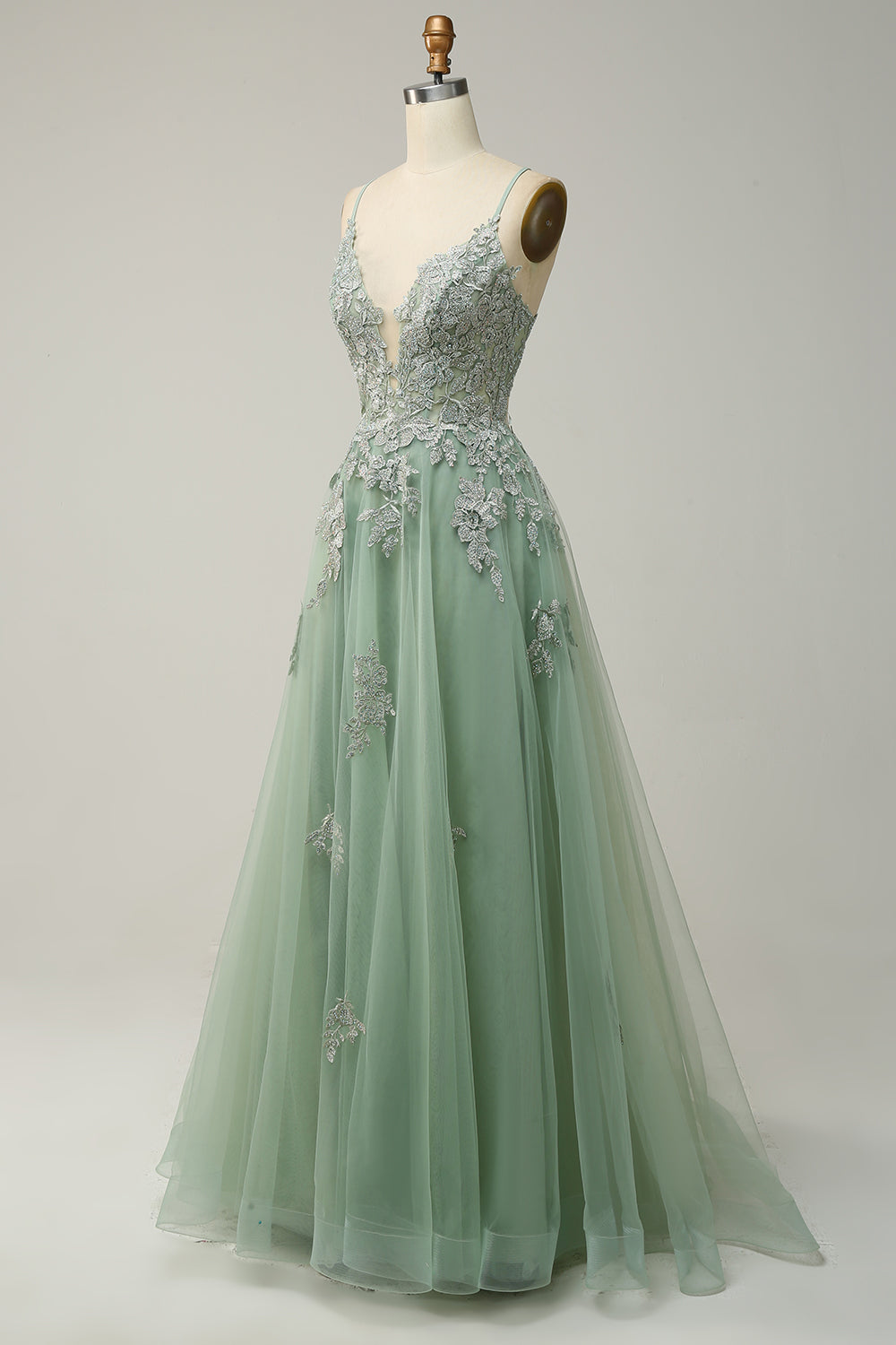 Stilvolles A-Linien Gala-Kleid mit Spaghettiträgern und Schnürung - Julia