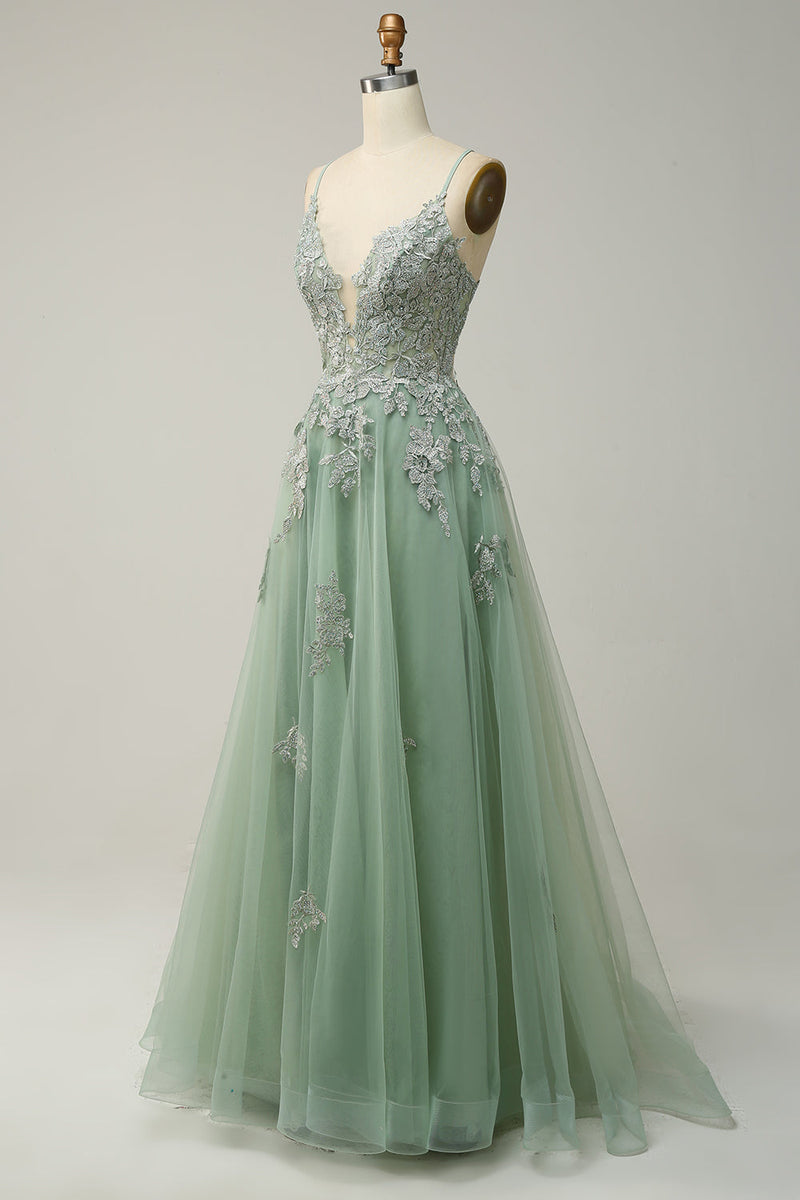 Stilvolles A-Linien Gala-Kleid mit Spaghettiträgern und Schnürung - Julia