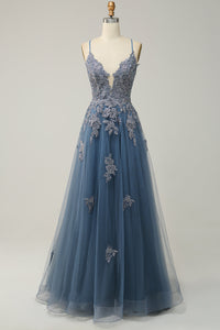 Stilvolles A-Linien Gala-Kleid mit Spaghettiträgern und Schnürung - Julia