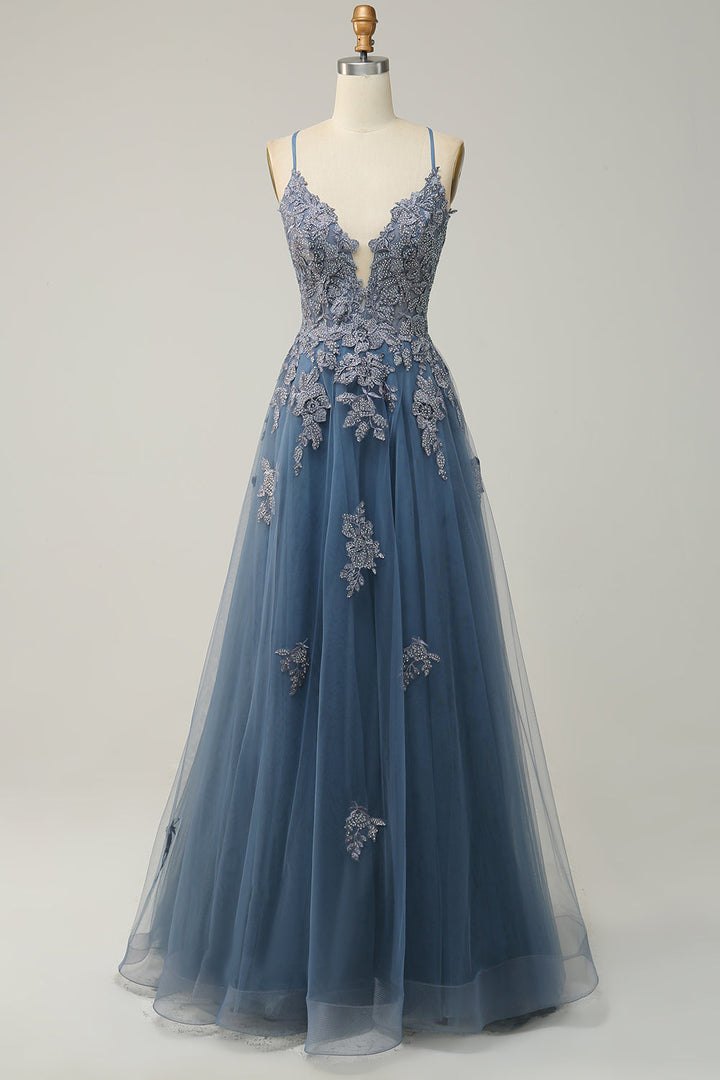Stilvolles A-Linien Gala-Kleid mit Spaghettiträgern und Schnürung - Julia