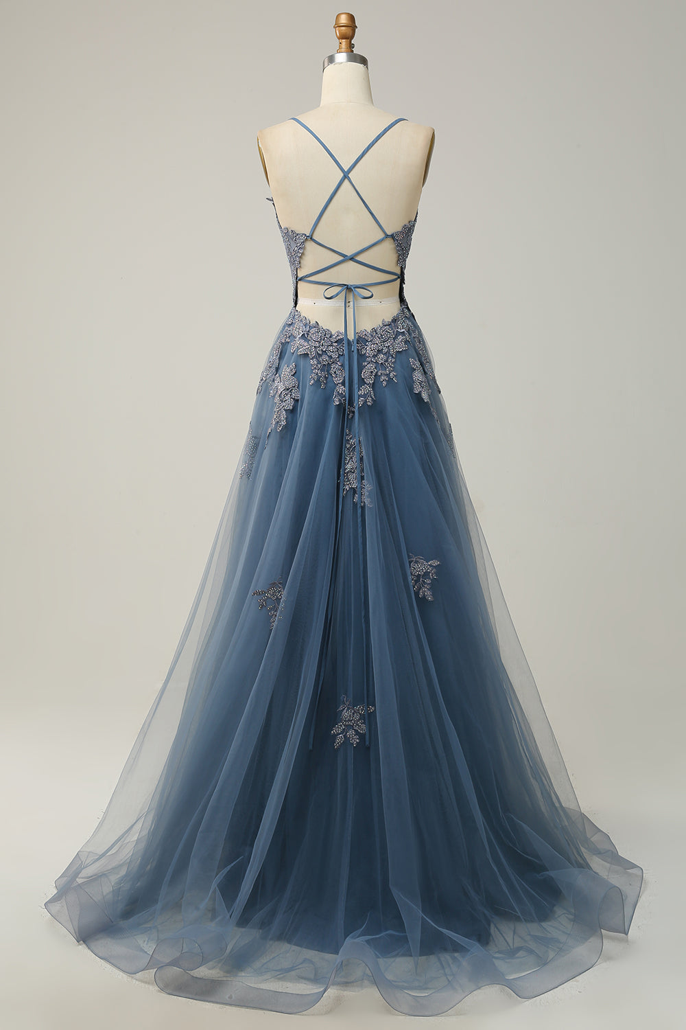 Stilvolles A-Linien Gala-Kleid mit Spaghettiträgern und Schnürung - Julia