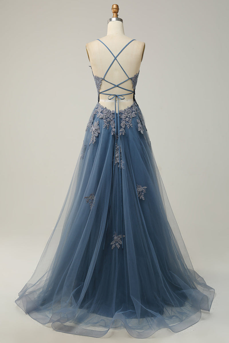 Stilvolles A-Linien Gala-Kleid mit Spaghettiträgern und Schnürung - Julia