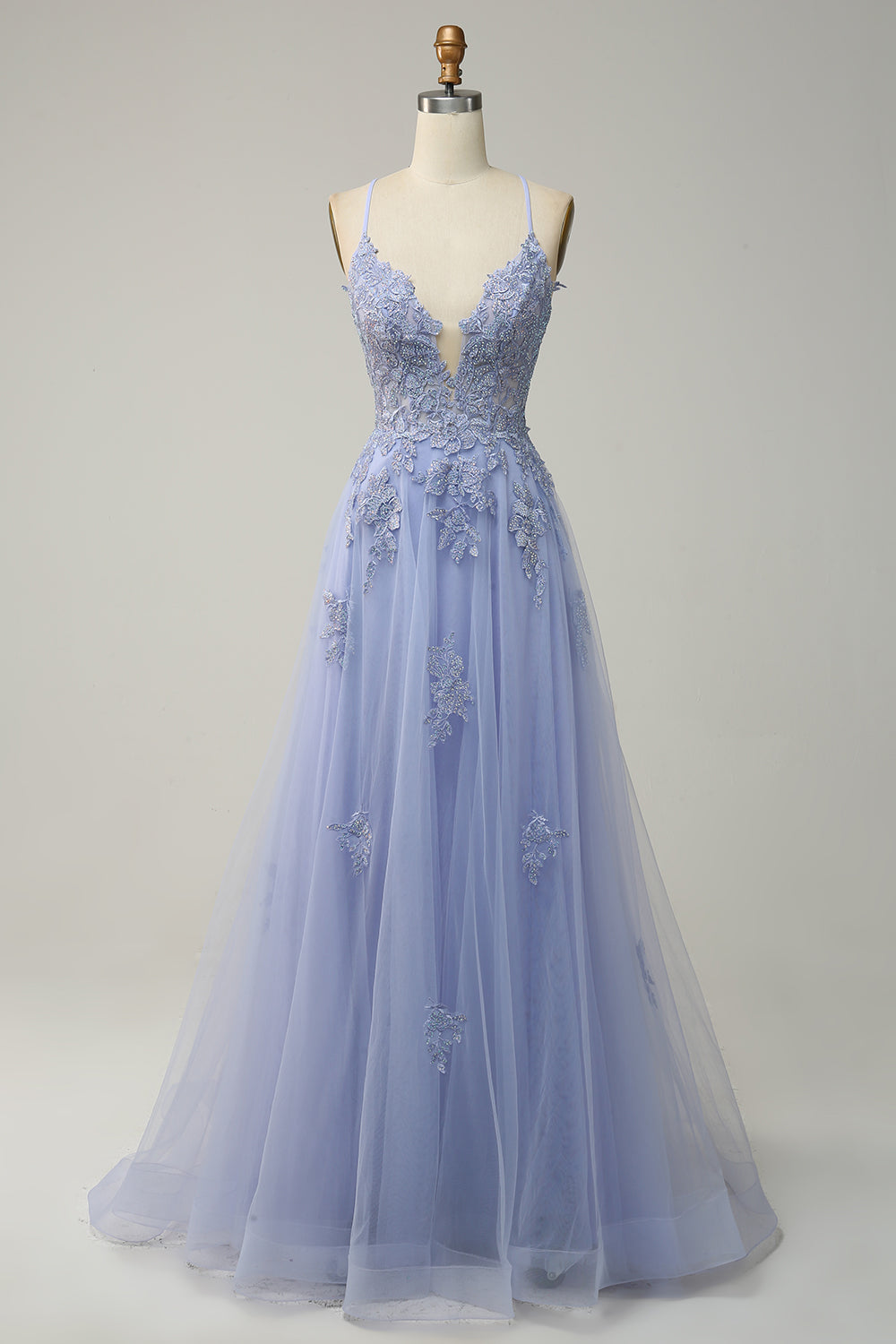 Stilvolles A-Linien Gala-Kleid mit Spaghettiträgern und Schnürung - Julia