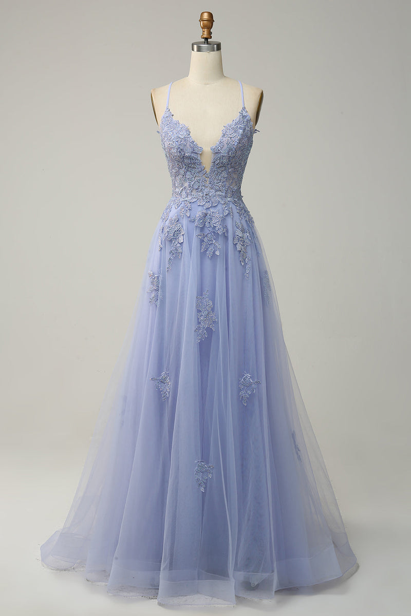 Stilvolles A-Linien Gala-Kleid mit Spaghettiträgern und Schnürung - Julia