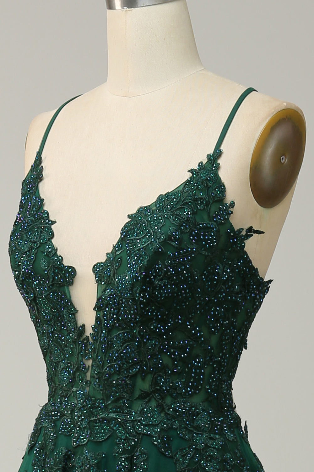 Stilvolles A-Linien Gala-Kleid mit Spaghettiträgern und Schnürung - Julia