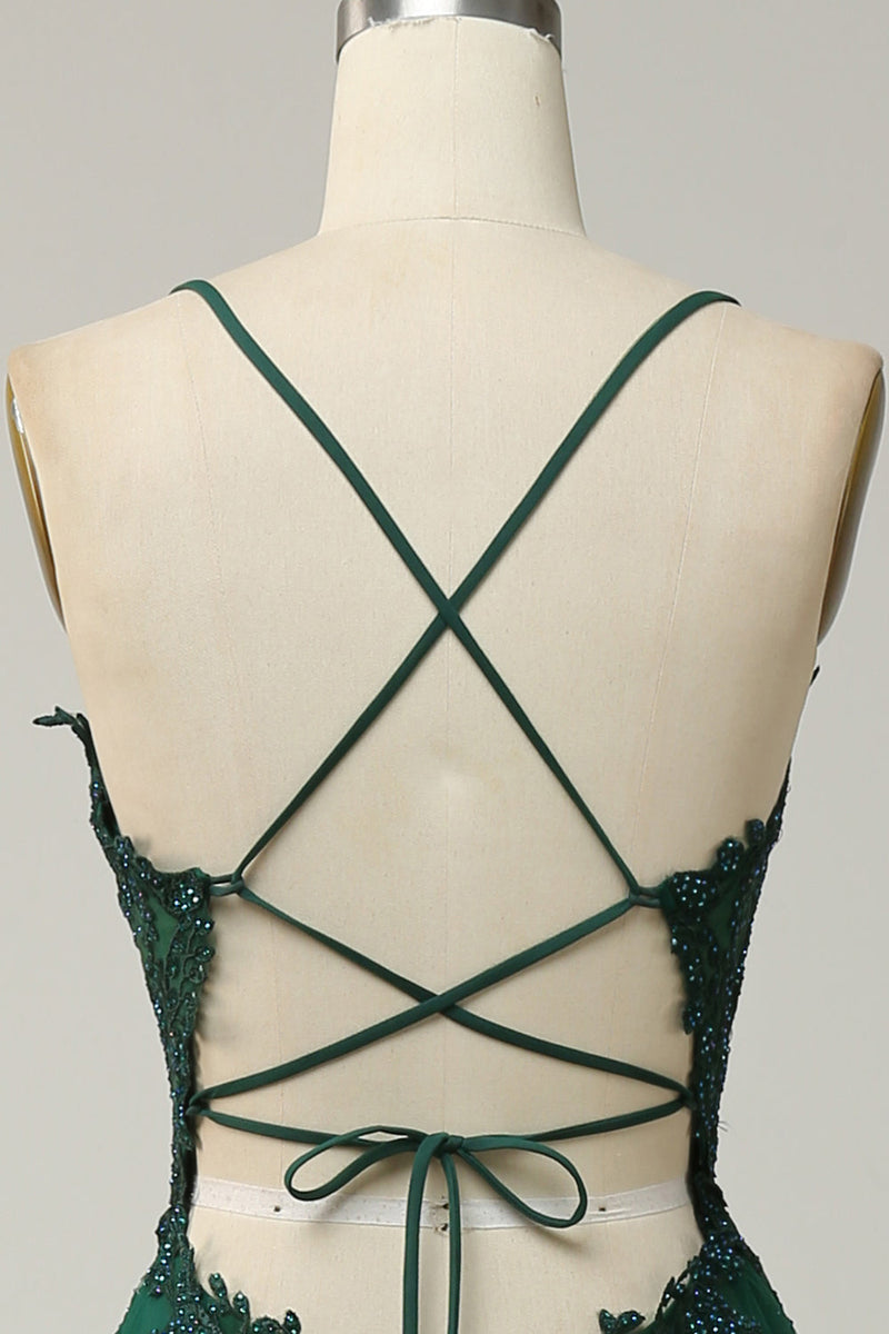 Stilvolles A-Linien Gala-Kleid mit Spaghettiträgern und Schnürung - Julia