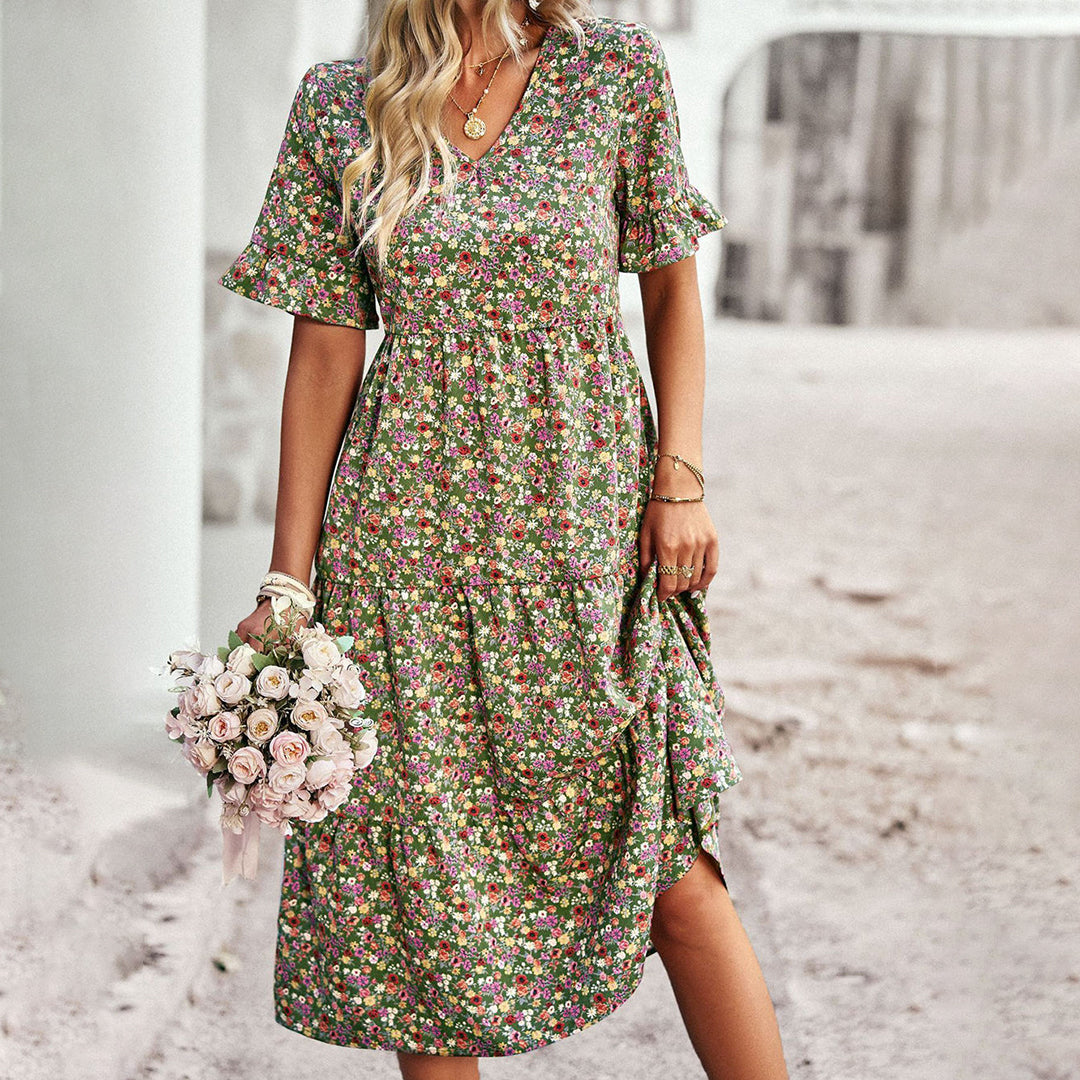 Floral Print Midi Dress - Lilac