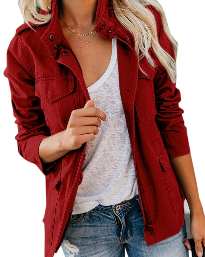 Women's mid-length jacket with zipper and pockets – Selvara