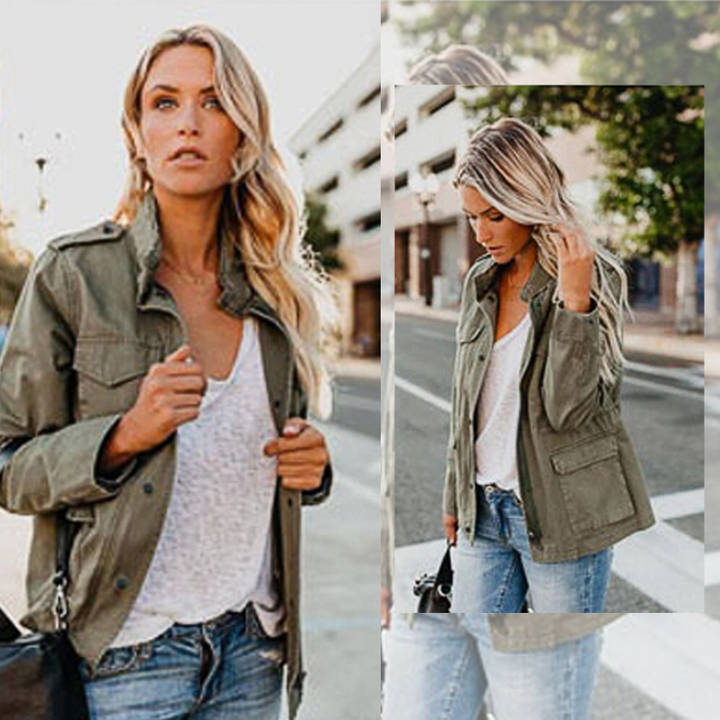 Women's mid-length jacket with zipper and pockets – Selvara