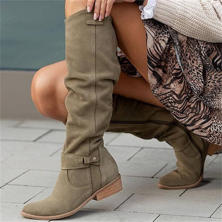 Dameslaarzen van suede-look met blokhak – Elinor
