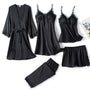 Satin-Schlafset Damen 5-teilig mit Spitze – Amara